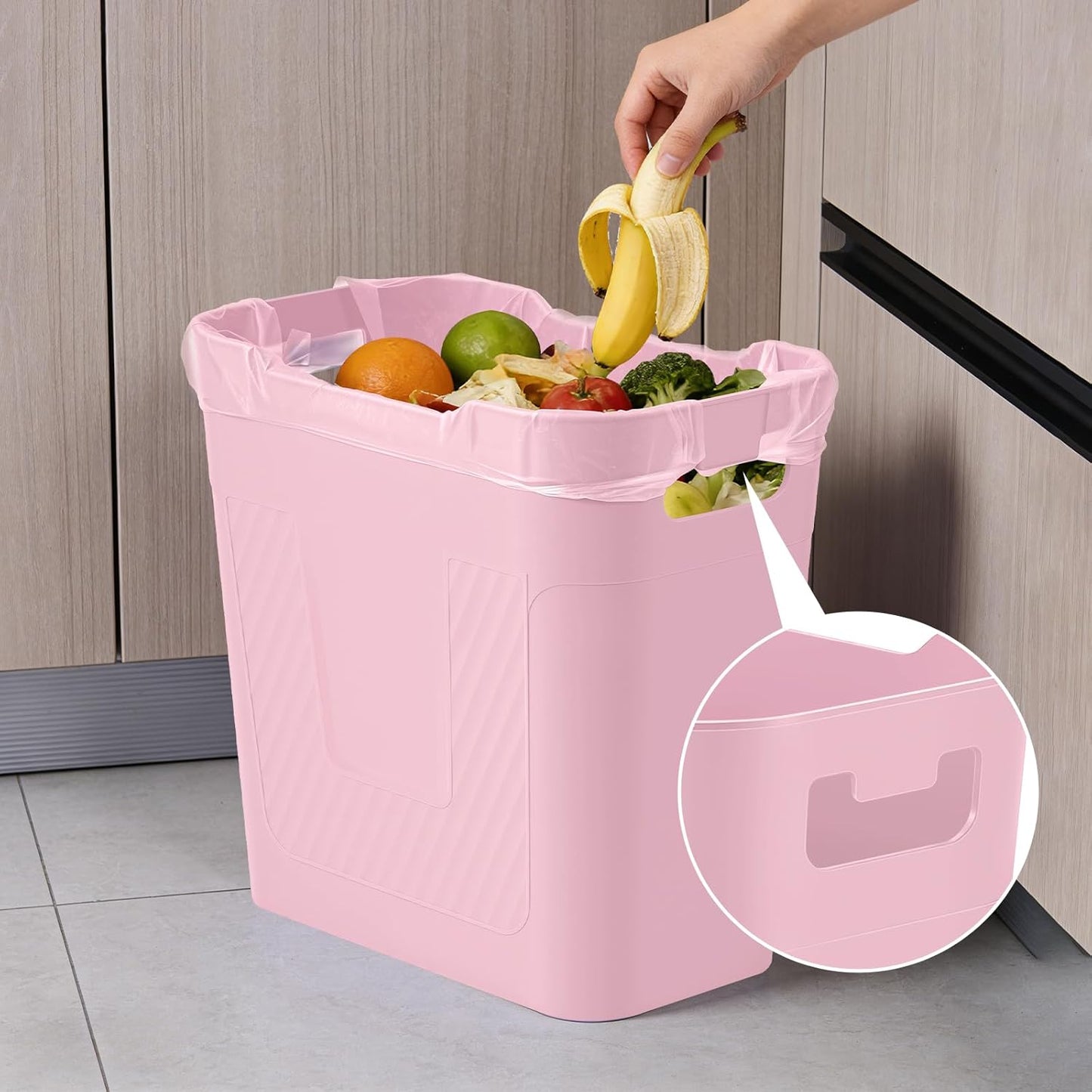 Small Pink Trash Can Wastebasket, 2.9 Gallon Plastic Garbage Can Waste Basket for Narrow Spaces Bathrooms Laundry Room Kitchens Offices Kids Rooms (Pink)