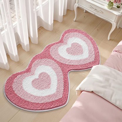 Cute Heart Bath Mat, Red Pink Warm Color Girls' Bathroom Rug, Fluffy and Soft, Anti Slip, High Absorbent, Easy to Clean, Machine Washable for Tub, Shower Mat, 19.7" x 39.4", Heart to Heart