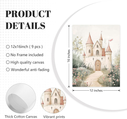 Vintage Fairy Nursery Wall Art Baby Girl Room Canvas Wall Decor Pink Fairytale Poster Pastel Floral Swan Paintings Magic Fantasy Pictures Pink Nursery Artwork for Girls Bedroom 12x16x9 Inch Unframed