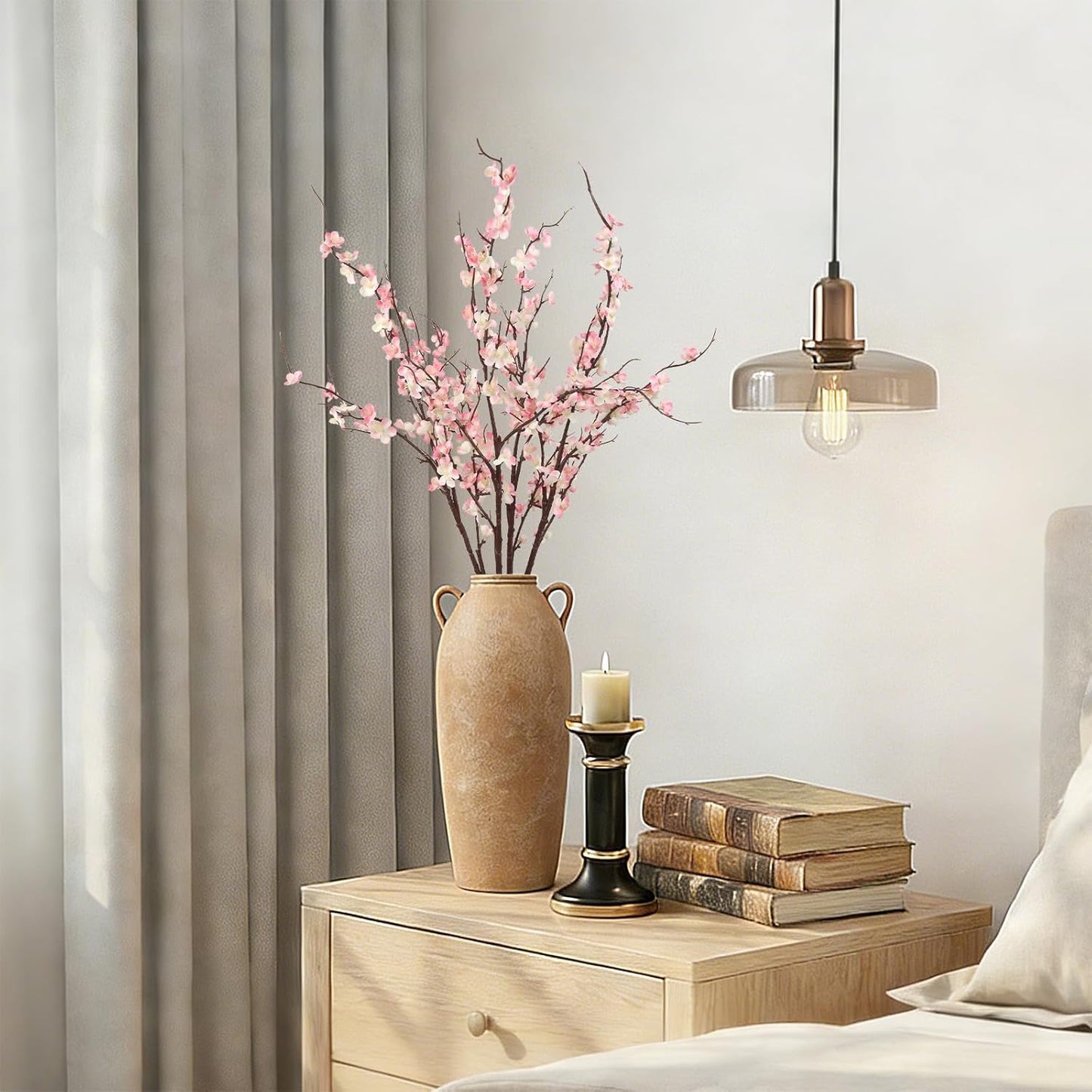 38'' Artificial Cherry Blossom Branches 4PCS Pink Cherry Blossom Branches with Long Stems Faux Silk Flowers for Vase Spring Wedding Home Office Bedroom Party Table Centerpieces Decor (Pink)