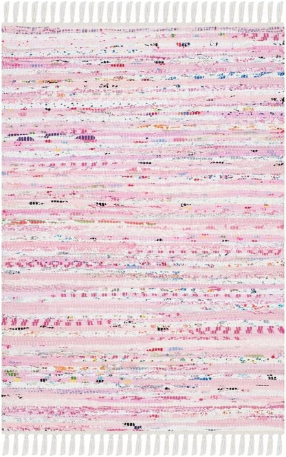 SAFAVIEH Rag Rug Collection Accent Rug - 2' x 3', Light Pink & Multi, Handmade Boho Stripe Cotton, Ideal for High Traffic Areas in Entryway, Living Room, Bedroom (RAR125E)