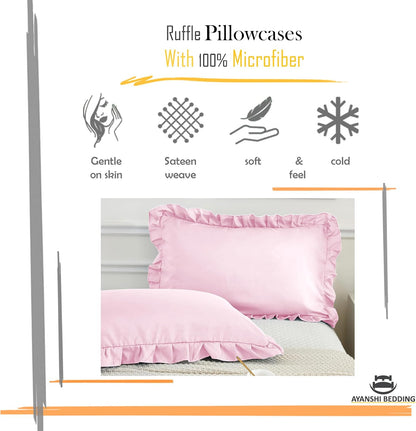 Microfiber Ruffle Pillow Shams Standard Size Set of 2, 20X26 - Solid Ruffled Fringe Design Pillow Cases Soft & Breathable - Unique Collection Decorative Pillow Covers 20X26 - Baby Pink