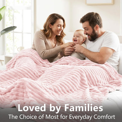 HIMEET Fleece Pink Throw Blanket for Bed - 300GSM Ribbed Soft Cozy Blanket for Couch, Graduation Birthday Gifts for Women Girls Her, College Dorm Essentials Aesthetic Room Throws, 50x60 Inches