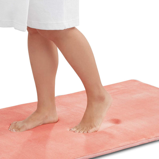 Memory Foam Bath Mat Non Slip Absorbent Super Cozy Velvet Bathroom Rug Carpet (20 inches X 32 inches, Peach)