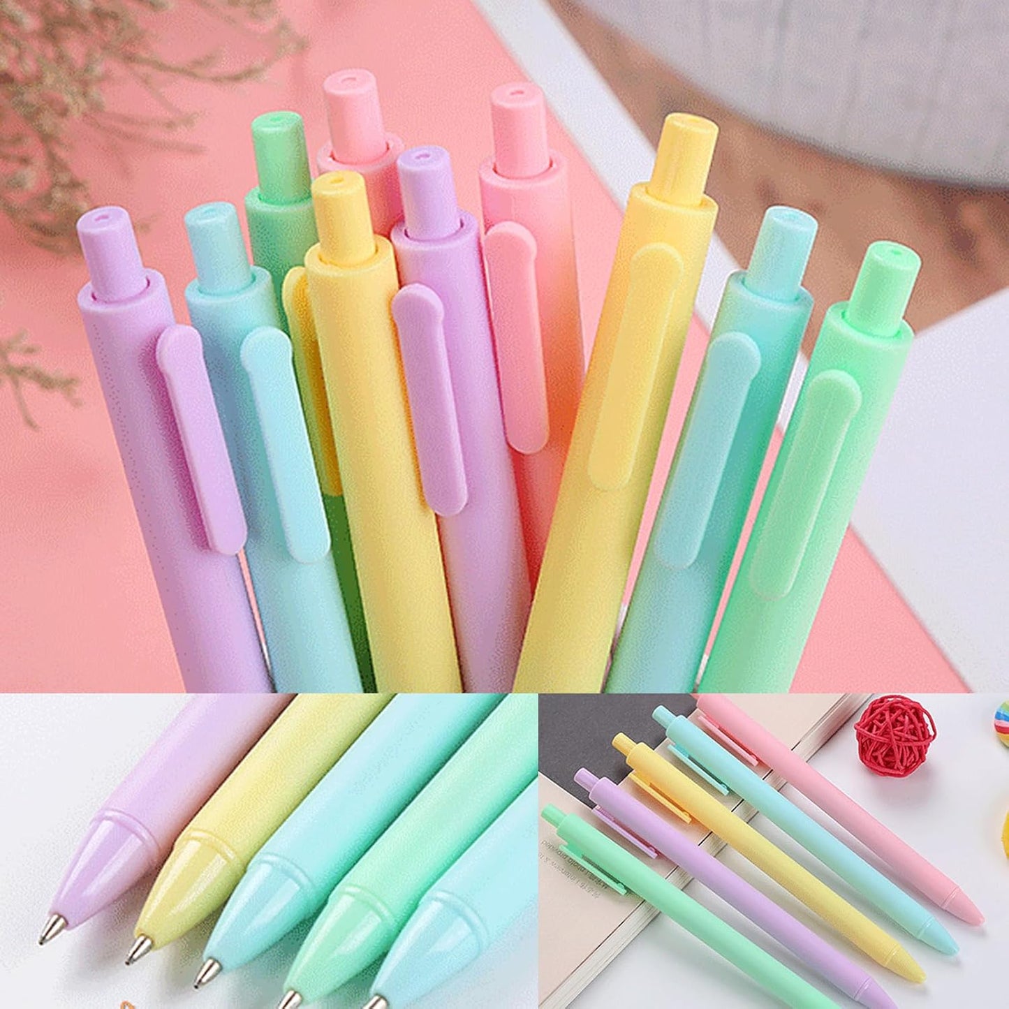 50 Pcs Black Ink Pens 0.5mm Fine Point Gel Pens Cute macaron color Pen Retractable School Office Supplies（light pink）