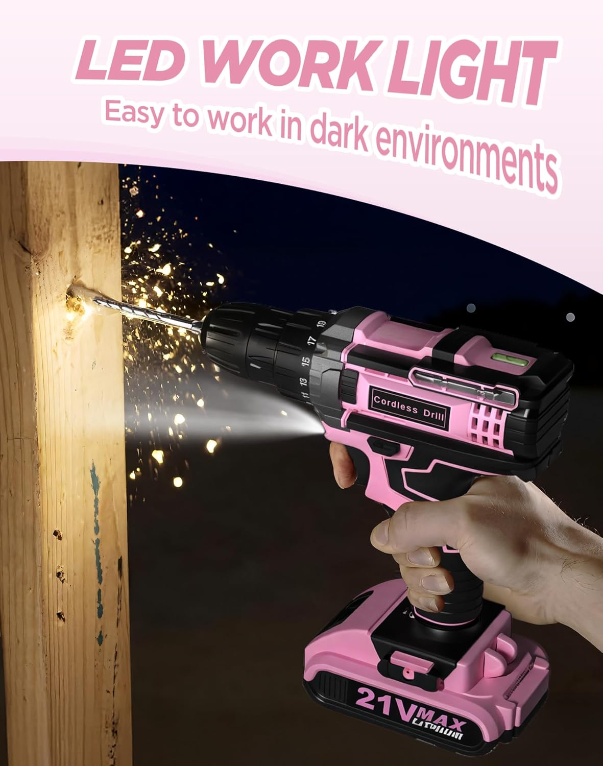 Cordless Drill, 21V Power Drill with Dual 2.0Ah Power Pack and Charger, Power Electric Battery Drills Set, 3/8" Chuck, 25+1 Torque, Compact Drills with 87 Accessories Tool for DIY, Home Repair & Gift