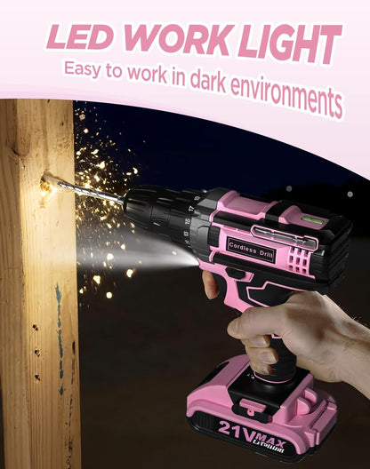 Cordless Drill, 21V Power Drill with Dual 2.0Ah Power Pack and Charger, Power Electric Battery Drills Set, 3/8" Chuck, 25+1 Torque, Compact Drills with 87 Accessories Tool for DIY, Home Repair & Gift