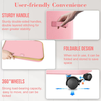 Laundry Hamper with Wheels,20 Gal (75L) Laundry Basket with lid Rolling Clothes Hamper Foldable Dirty Clothes Basket on wheels with Bamboo Frame and Bag for Bedroom, Dorm, Laundry Room-Pink