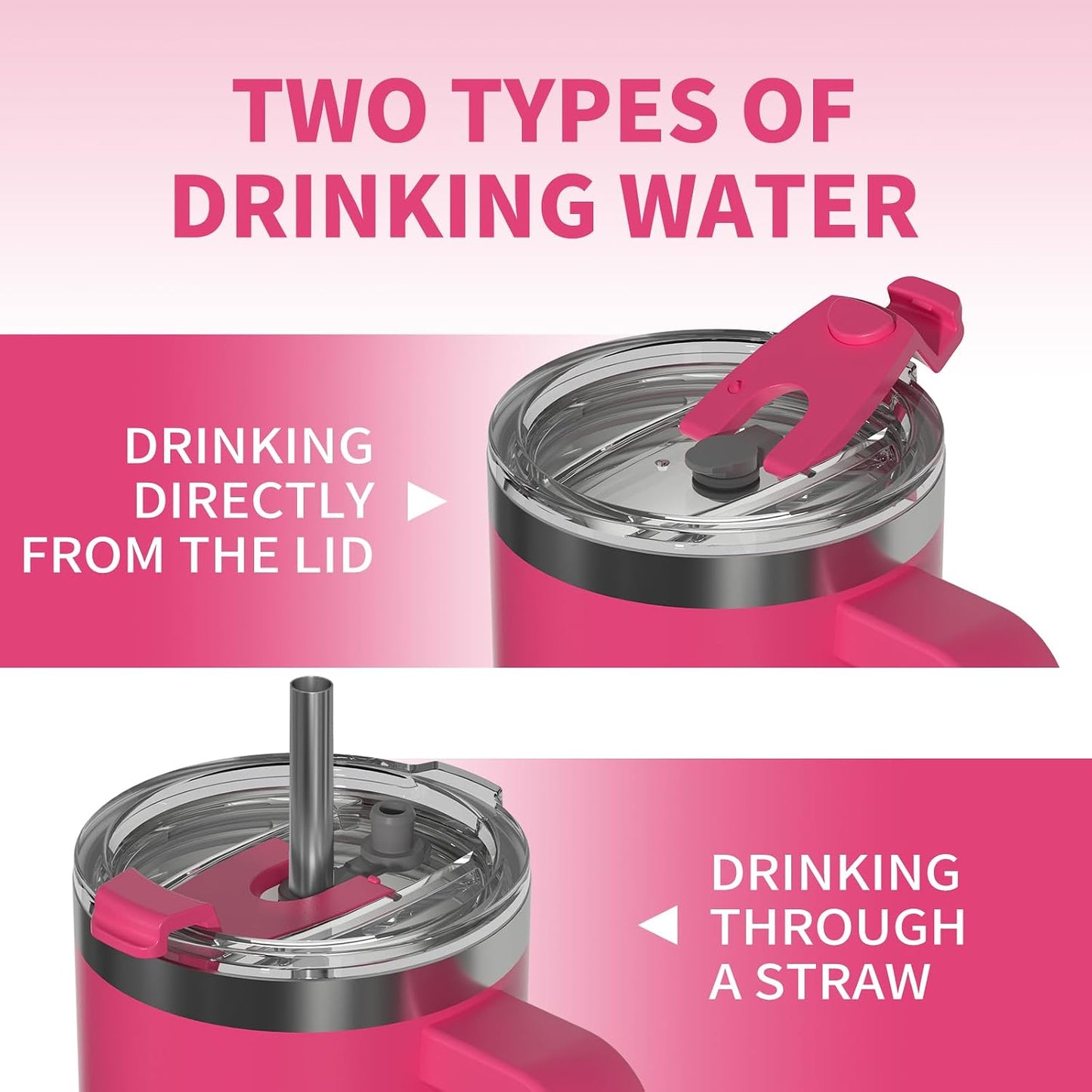 40 oz Tumbler with Handle,Tumbler with Lid and Straw,Double Wall Insulated Cup Stainless Steel Travel Mug(Cold for 34 Hours),Water Bottle for Iced Tea,Coffee,Cold Beverages(Gloss Pink)