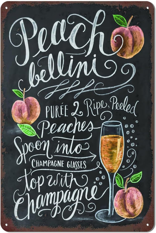 Vintage Bar Metal Tin Sign Retro Cocktail Wall Decor Man Cave Wall Sign 12 x 8 inch - Peach Bellini