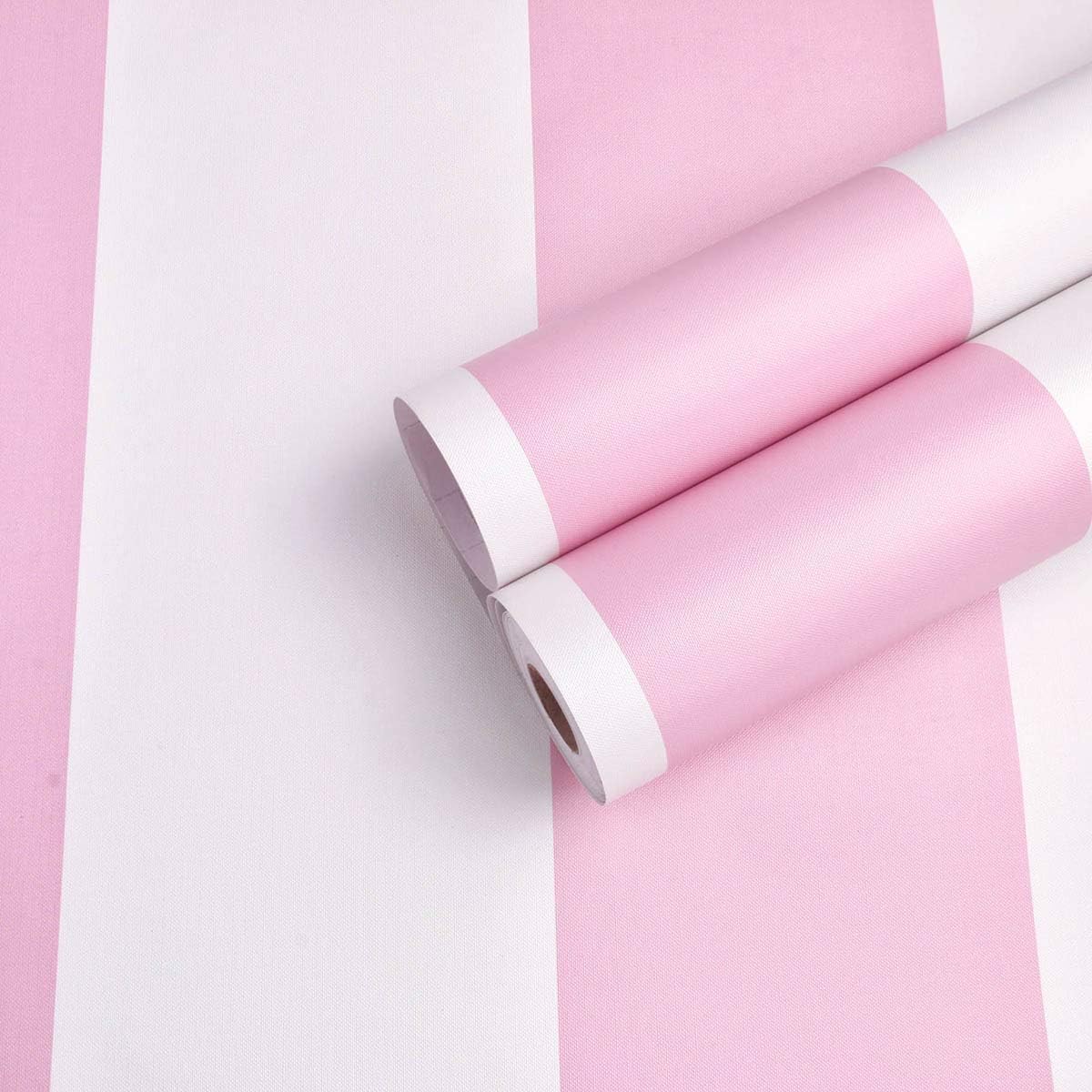 AINITAOCOM Self Adhesive Vinyl Pink and White Stripe Peel and Stick Wallpaper Shelf Liner for Walls Nursery Girls Bedroom Cabinets Dresser Drawer Furniture Decal Removable Waterproof 17.7x117 Inches
