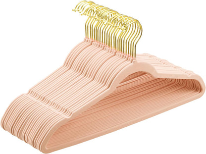 Velvet Hangers 60 Pack Heavy Duty - Slim, Non-Slip, Space Saving Hangers with 360° Swivel Gold Hook for Suit, Pants, Coats, Shirts & More - Pink