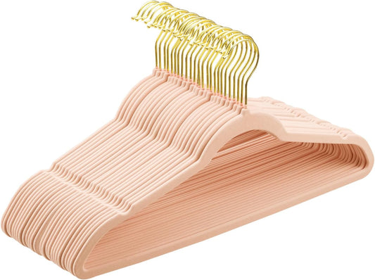 Velvet Hangers 60 Pack Heavy Duty - Slim, Non-Slip, Space Saving Hangers with 360° Swivel Gold Hook for Suit, Pants, Coats, Shirts & More - Pink
