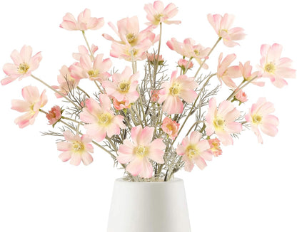 6PCS Cosmos Silk Flowers 24'' Fake Wild Flowers Light Pink Daisy Flowers with Stems for Wedding Party Kitchens Home Decorations(Light Pink)