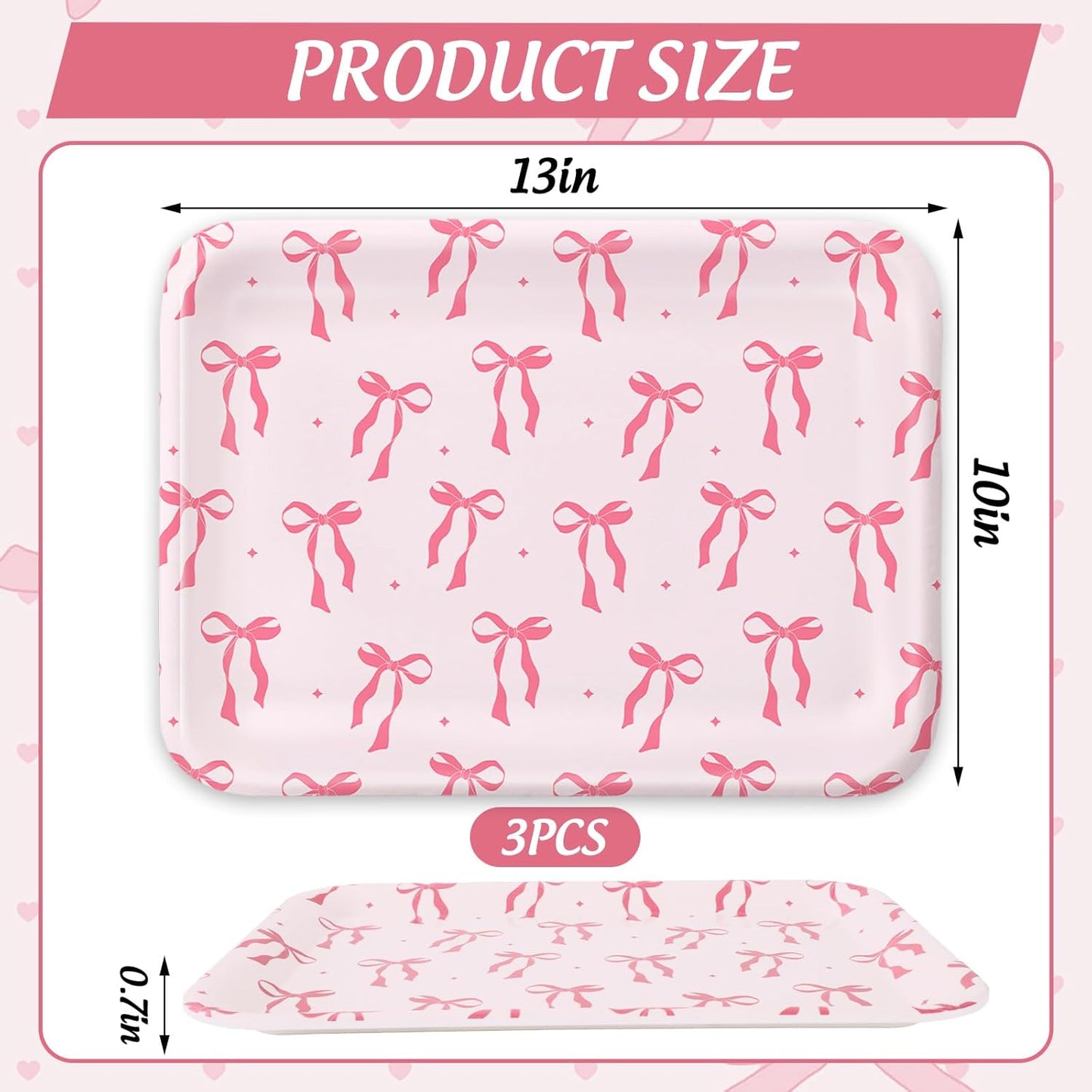 FYSUIMU 3Pcs Pink Bow Serving Tray Cute Bowknot Melamine Charcuterie Board Cheese Appetizer Board Snack Serving Platter for Home Bachelorette Party Food Supplies