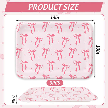 FYSUIMU 3Pcs Pink Bow Serving Tray Cute Bowknot Melamine Charcuterie Board Cheese Appetizer Board Snack Serving Platter for Home Bachelorette Party Food Supplies
