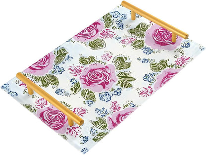 Retro Ancient Roses Peach Decorative Breakfast Tray with Handles Rectangular Serving Tray for Jewelry Perfume for Food Service bandejas decorativas para el Cafe