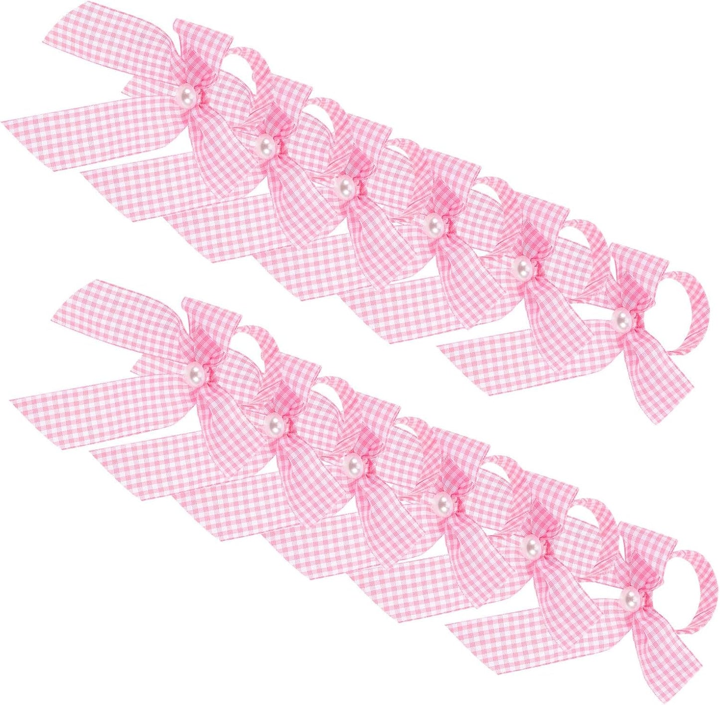 NUOBESTY 12pcs Pink Bow Napkin Rings Dinner Table Rings Ribbon Candlestick Decor for Shower Party Table Setting