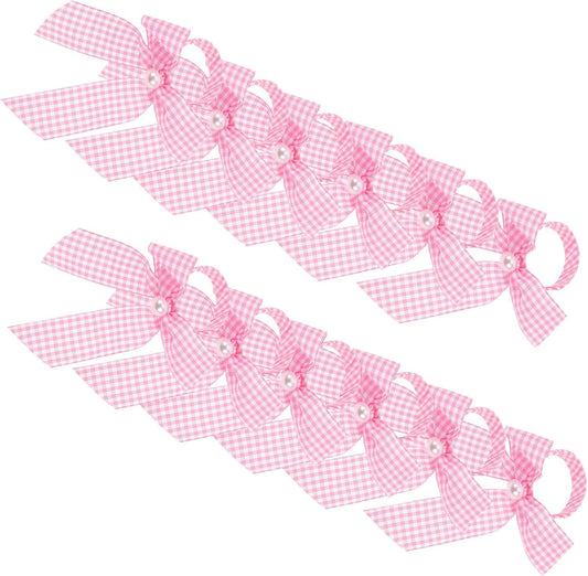 NUOBESTY 12pcs Pink Bow Napkin Rings Dinner Table Rings Ribbon Candlestick Decor for Shower Party Table Setting