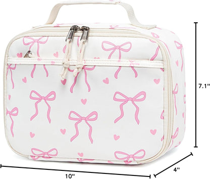 LOIDOU Insulated Lunch Bag for Kids Girls, Cute Bow Insulated Lunch Box Bag for Toddler, Womens Small Lunch Tote, Lunch Box Containers for School Work Picnic, Pink