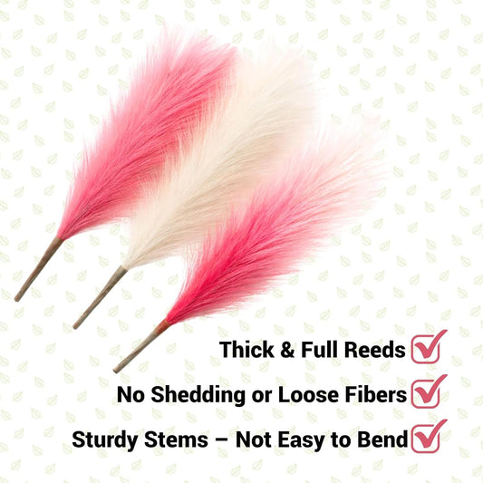Artificial Pampas Grass 9 Stems, 17.7 Inch Faux Reed Bundle, Pink and White Mixed Colors, Shed Free and Bend Resistant, Full Plumes for Wedding Table Centerpieces and Home Decor