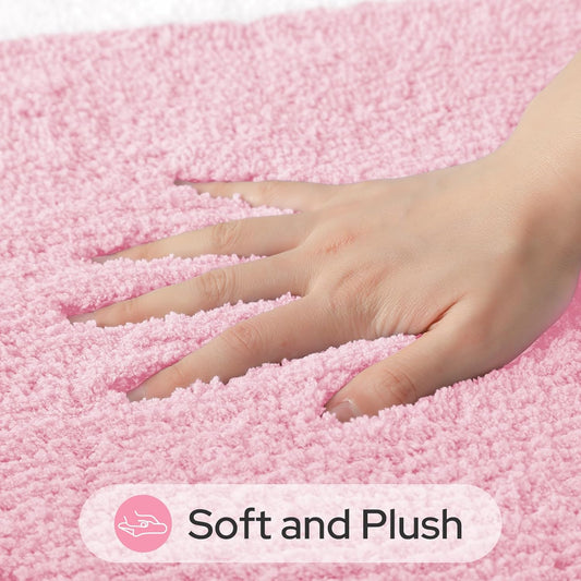 HOMEIDEAS Bathroom Rugs Sets 2 Piece, Super Soft and Absorbent Microfiber Tufted Bath Mats, Non-Slip and Machine Washable Bath Rugs(Light Pink)