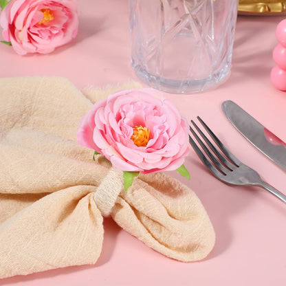 12 Pcs Flower Napkin Rings,Pink Peony Flower Handmade Napkin Holder Rings Table Decorations for Wedding,Fall,Daily Party,Picnics,Banquet,Luncheons,Birthday,Christmas,Valentine's,Thanksgiving