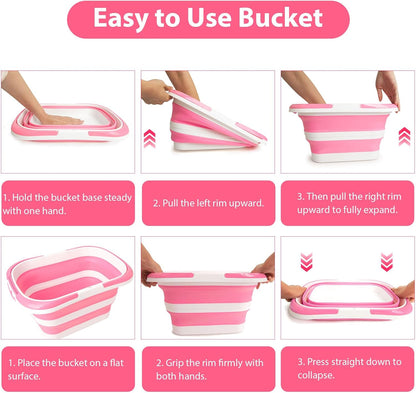 Collapsible Mop Bucket 4.2 Gallon(16L), Space-Saving Foldable Cleaning Bucket with Handle & Hanging Hole for Home, Swimming Pool, Camping, Car Wash & Outdoor (Pink White)
