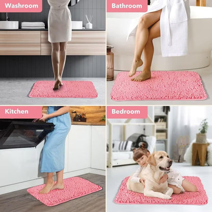 Yeaban Pink Bathroom Rugs 17"x24",Chenille Bath Mats,Absorbent and Washable Bath Rug Non-Slip, Extra Soft Rugs for Bathroom Floor,Tub,Shower and Sink