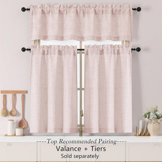 Chyhomenyc Blush Pink Valance for Windows - Light Filtering Textured Small Kitchen Curtains, Rod Pocket Window Short Curtain for Living Room Bathroom Basement, 52Wx12L Inch, 1 Piece