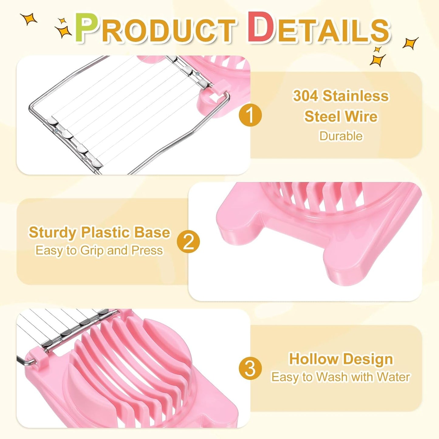 uxcell 2 Pack Egg Slicer for Hard Boiled Eggs, Stainless Steel Wire Multipurpose Egg Slicer Fruit Cutter Small Portable Eggs Peeler Tool for Strawberry Tomato Breakfast Salad, Pink