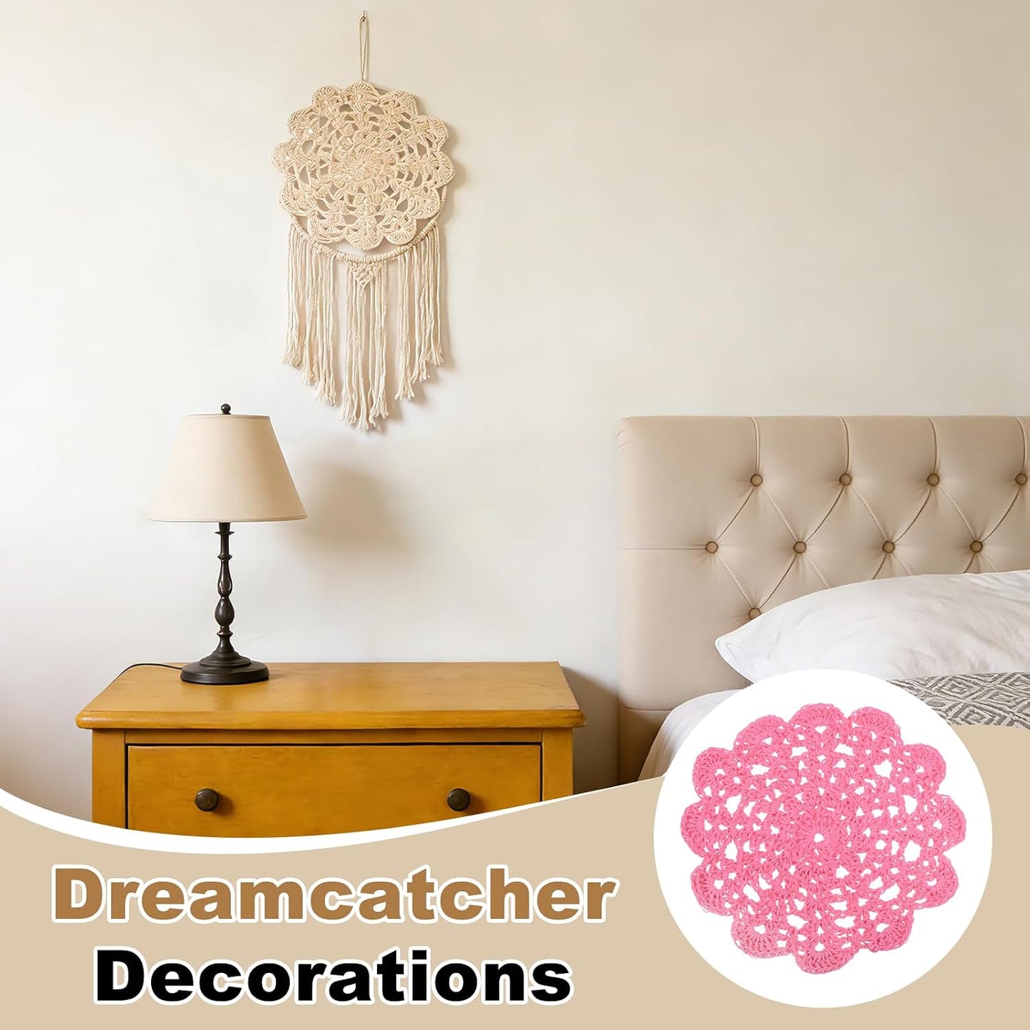 uxcell 4Pcs Crocheted Cotton Doilies, 5.5" Lace Doilies for Tables Cloth Lace Placemats Handmade Tray Doilies Round Cups Coasters for Glasses Crafts Kitchen Dining Room, Dark Pink