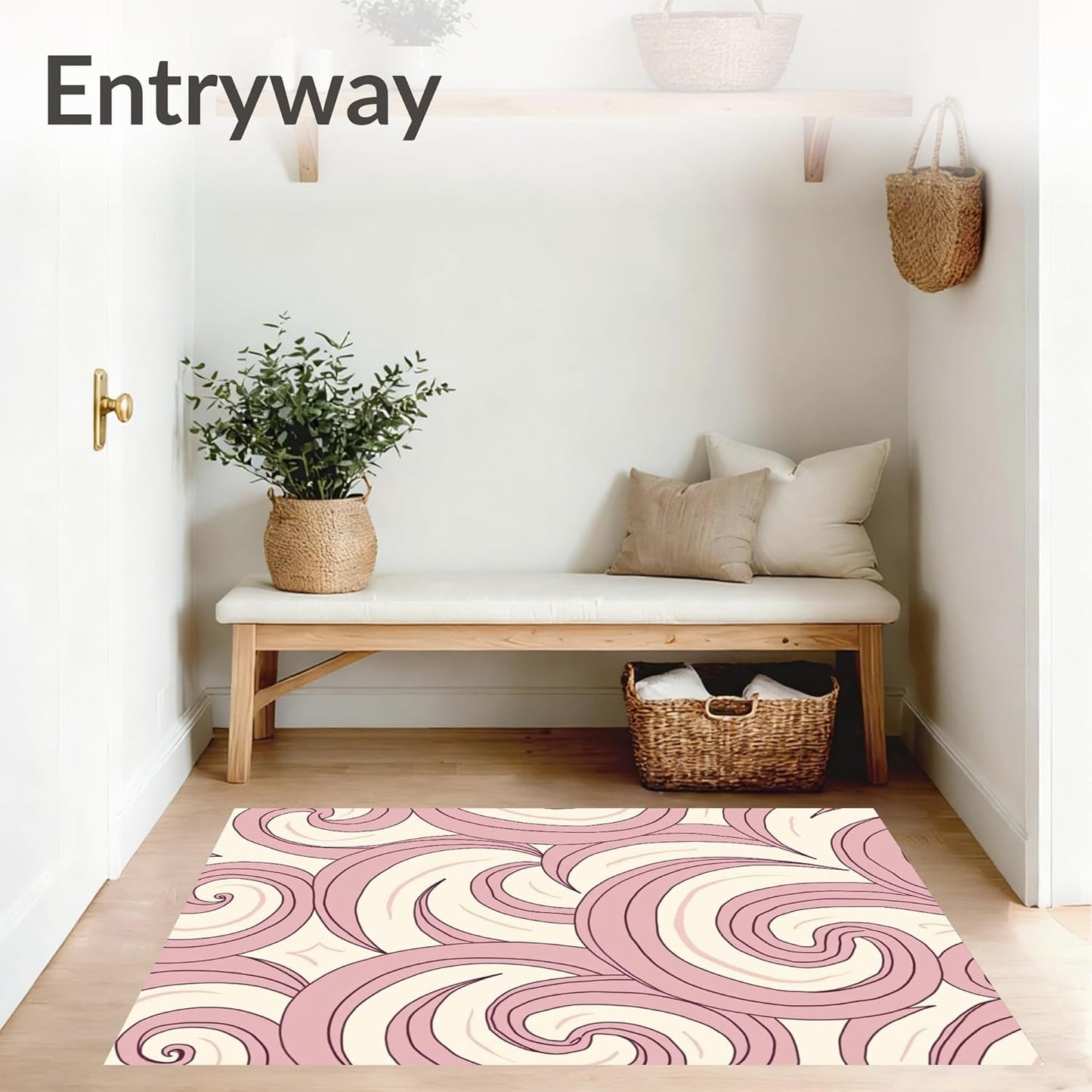 Flatwoven High Traffic Area Rug 5x7, Abstract Wave Motifs with Flowing Lines and Subtle Gradient Hues, Non Slip, Stain Resistant, Washable Area Rugs for Living Room, Bedroom (Pink, 5x7)