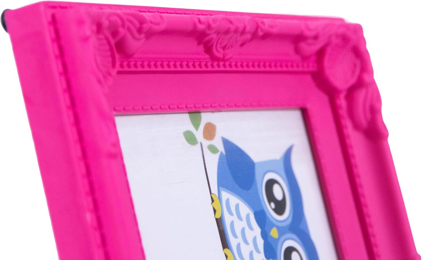 Picture Frame, 6x4 Inches, Ornate Border Design, Wall Mounted and table (Pink)