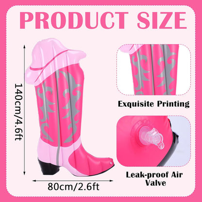 2 Pcs Pink Cowgirl Boot Pool Float Inflatable Pool Rafts 4.6 ft Tall Bachelorette Decor Singles Party Western Cowgirl Theme Decor Summer Lounge Raft Toys for Adults Bride