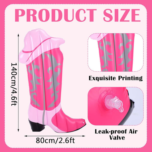 2 Pcs Pink Cowgirl Boot Pool Float Inflatable Pool Rafts 4.6 ft Tall Bachelorette Decor Singles Party Western Cowgirl Theme Decor Summer Lounge Raft Toys for Adults Bride