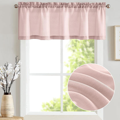 jinchan Casual Weave Valance Curtains for Kitchen Living Room Bathroom 18 Inch Linen Textured Semi-Sheer Window Valance Privacy Farmhouse Country Half Window Curtains 1 Panel Rod Pocket Pink