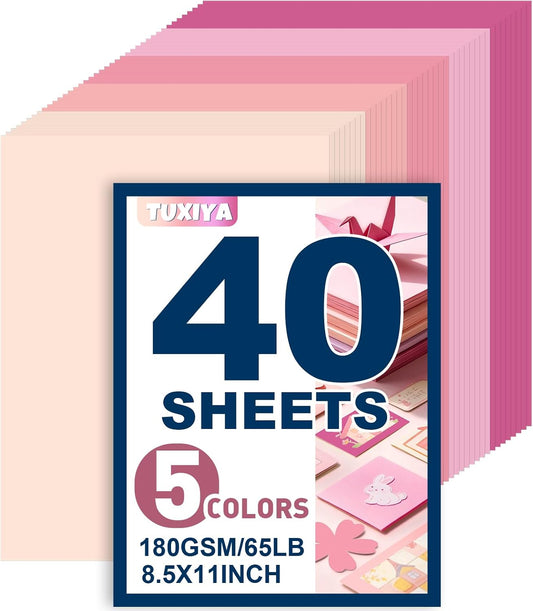 40 Sheets 8.5" x 11" Colored Cardstock, 5 Assorted Pink Shades of 180GSM/65LB Construction Paper, Pink Cardstock Printer Paper for Printing, Card Making, DIY Crafts, School Supplies, Party Decorations