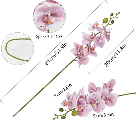 IPOPU Dusty Pink Flowers Glitter Artificial Orchids Flowers 5PCS Faux Orchid Stems Phalaenopsis Branches Floral Centerpieces for Tables Wedding Decorations for Reception (Dusty Pink)