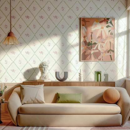 Hopepak Modern Peel and Stick Wallpaper Stripe Floral Wallpaper 17" x 78.7" Pink White Flower Bow Contact Paper Self Adhesive Removable Wall Paper Vinyl for Bedroom Bathroom Cabinets Wall Decor