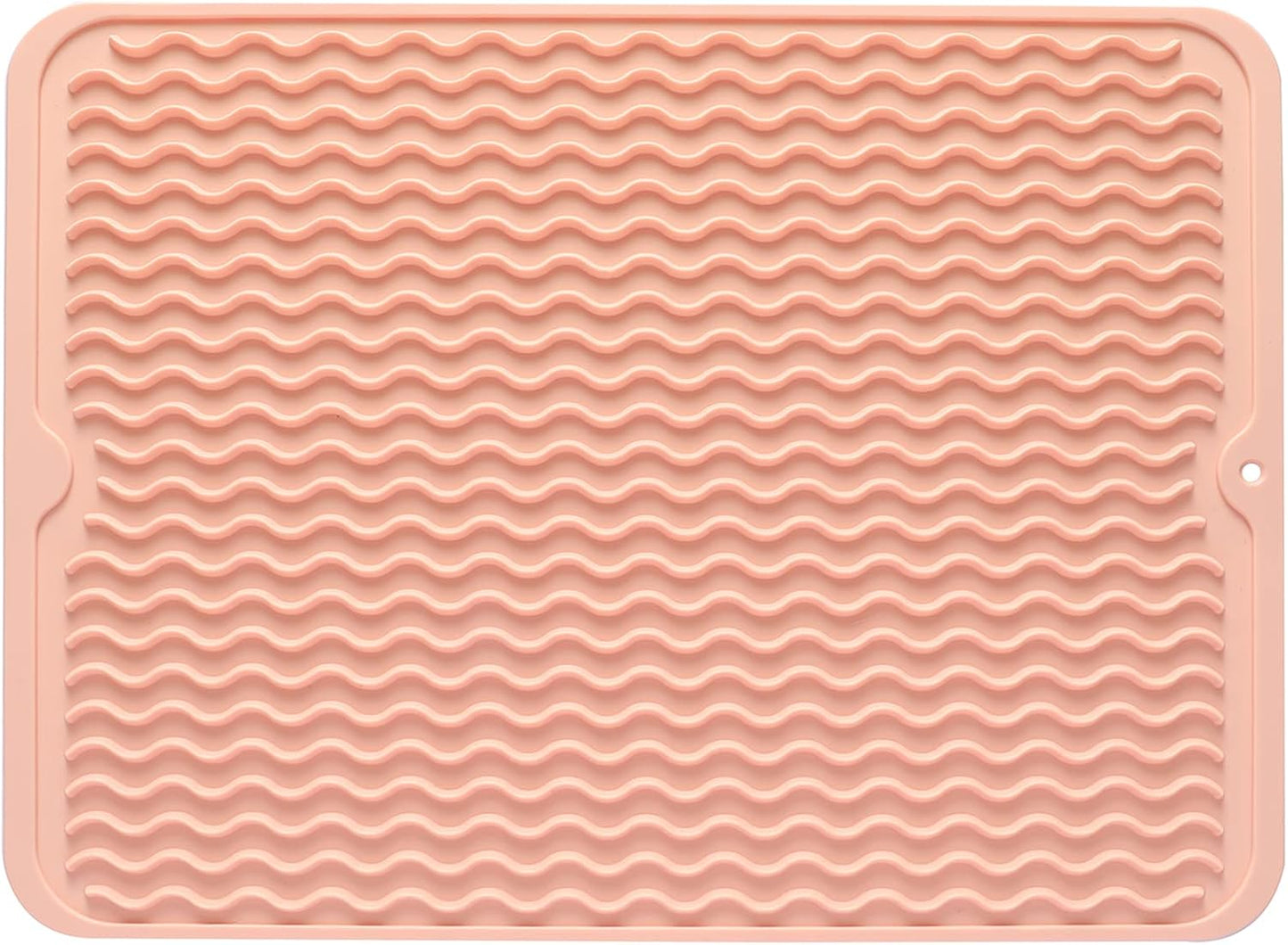 MicoYang Silicone Dish Drying Mat — Quick-Dry Ridges Counter & Sink Pad, Heat-Resistant Trivet to 450°F, Non-Slip & Dishwasher Safe, Roll-Up Storage, 18 Colors & 9 Sizes (Pink, 16"×12")