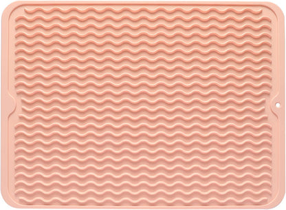 MicoYang Silicone Dish Drying Mat — Quick-Dry Ridges Counter & Sink Pad, Heat-Resistant Trivet to 450°F, Non-Slip & Dishwasher Safe, Roll-Up Storage, 18 Colors & 9 Sizes (Pink, 16"×12")