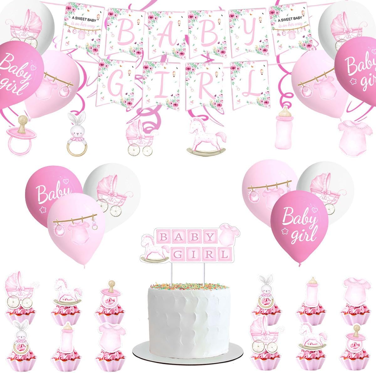 141Pcs Pink Baby Shower Decorations, Sweet Girl Tableware Set , Girls Gender Reveal Party Decorations Supplies