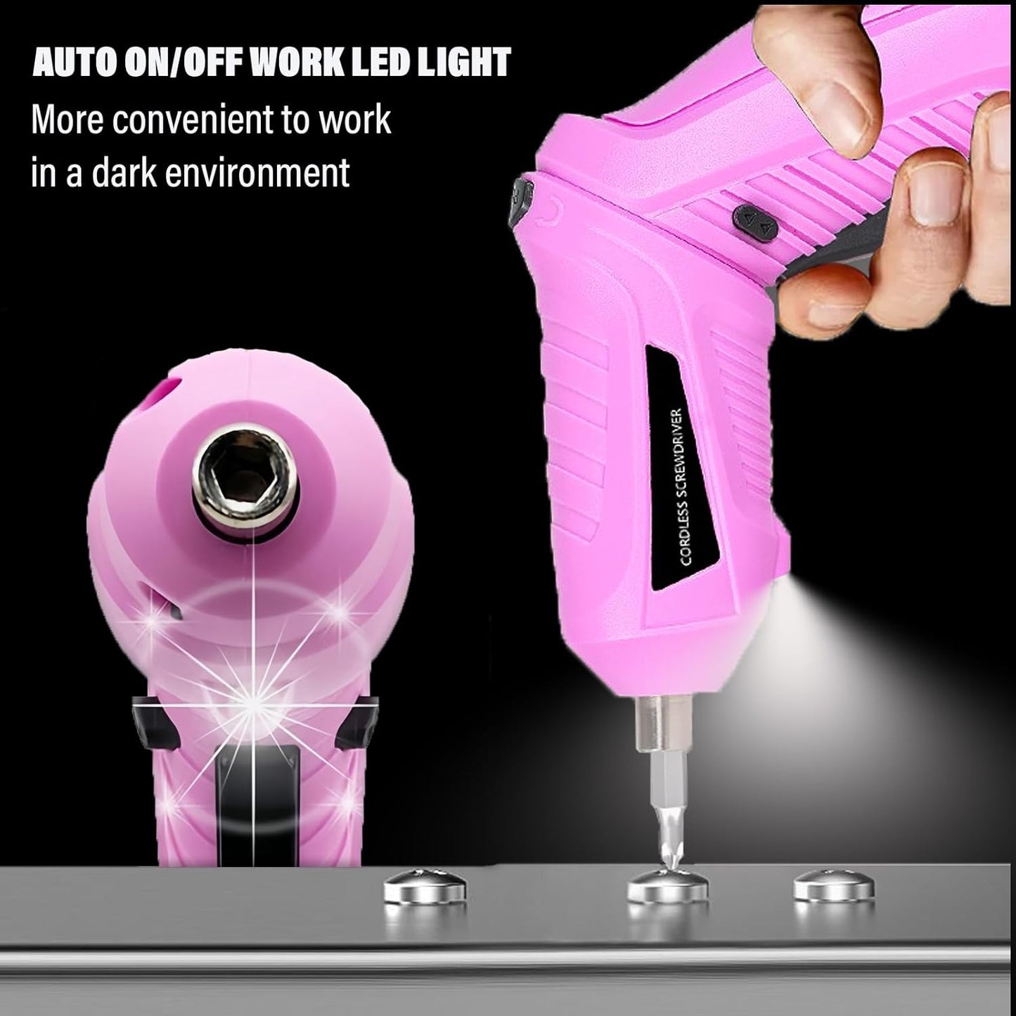 Electric Cordless Screwdriver with Offset Driving Shaft, 4.2V Automatic Rechargeable Screw Driver with 47PCS Bits, Battery Powered Automatic Screw Gun with LED Light & Carry Case Pink Screwdriver Set