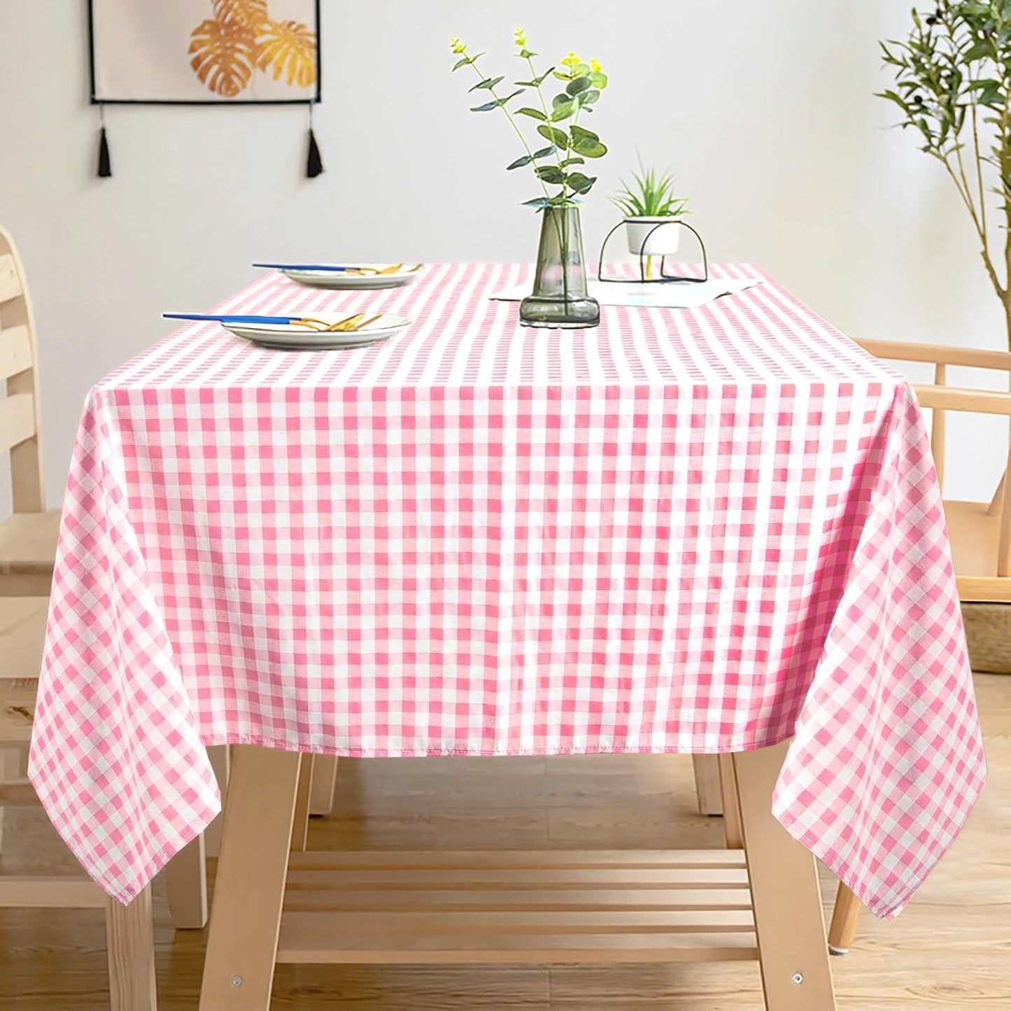ShinyBeauty Pink and White Tablecloth - 54x108 Inch Buffalo Check Cotton Gingham Tablecloth for Rectangle Dining Table - Baby Pink Plaid Party Supplies