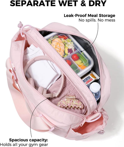 Small Gym Bag for Women - Puffer Duffle Weekender Work Duffel Carry on Overnight Nurse Dance Yoga Workout Tote Bag with Yoga Mat Holder Wet Compartment Coin Purse BPA-Free