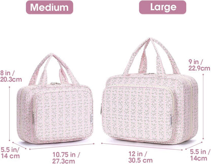 Narwey Travel Toiletry Bag for Women Large Hanging Makeup Bag Organizer Toiletries Bag for Full Size Essentials Accessories Cosmetics (Pink Flower Buds (Large))