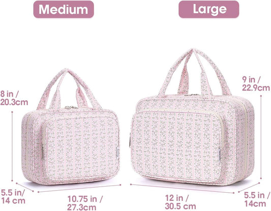 Narwey Travel Toiletry Bag for Women Large Hanging Makeup Bag Organizer Toiletries Bag for Full Size Essentials Accessories Cosmetics (Pink Flower Buds (Large))