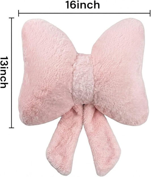 Pink Bow Pillow - Aesthetic Coquette Bowknot Decorative Pillow for Bedroom, Cute Velvet Ribbon Knot Cushion for Girls Room Decor, Large 16x13in Soft Plush Throw Pillow for Bed or Sofa