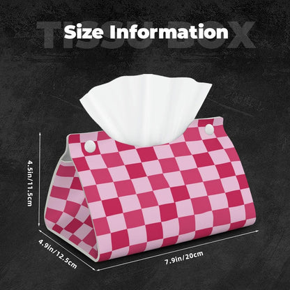 Pink Checkerboard Tissue Box Cover Long Leather Tissue Box Holder for Bathroom Bedroom Home Office Decor